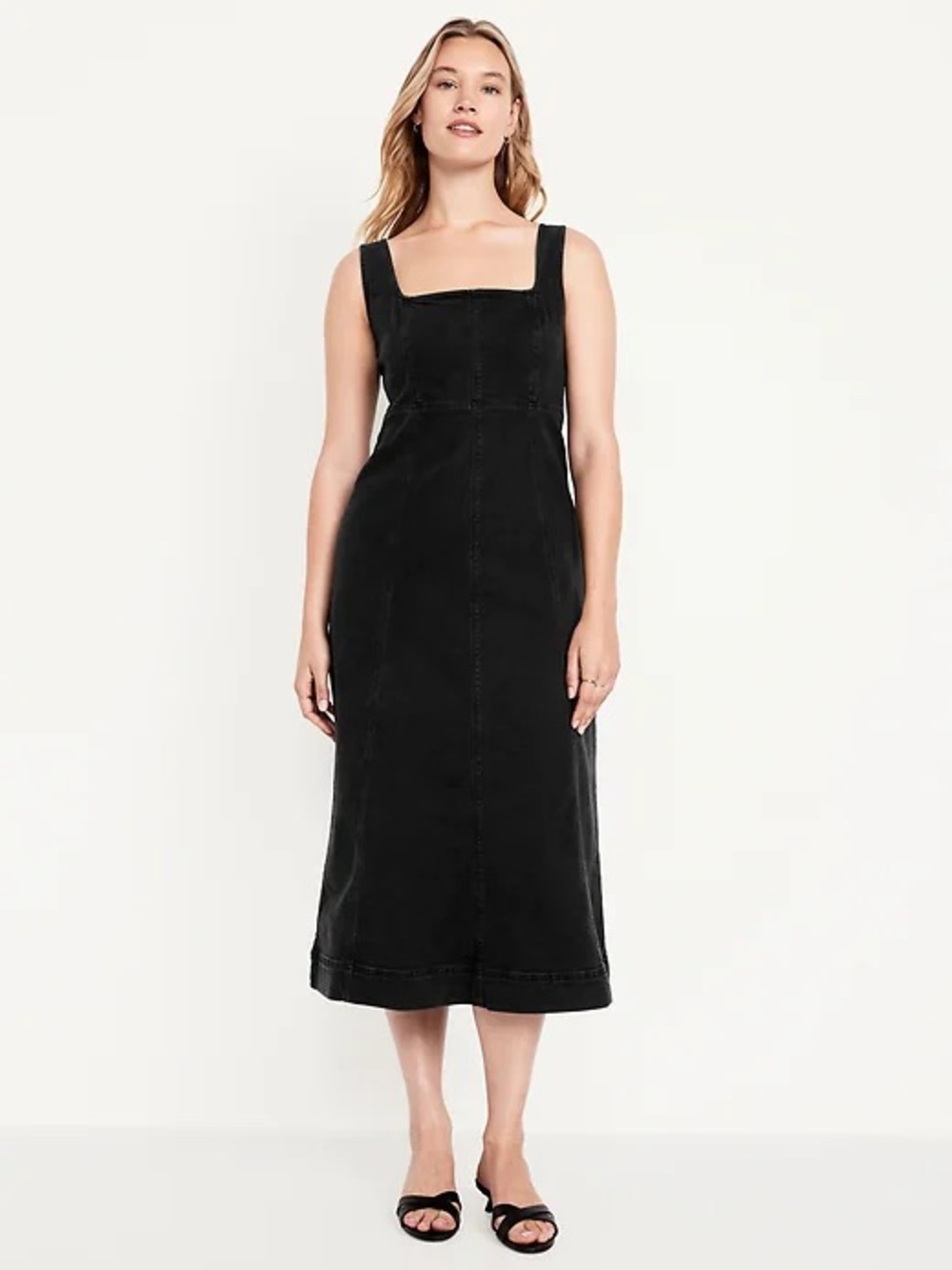 Old Navy Black Midi Square-Neck Tank Dress